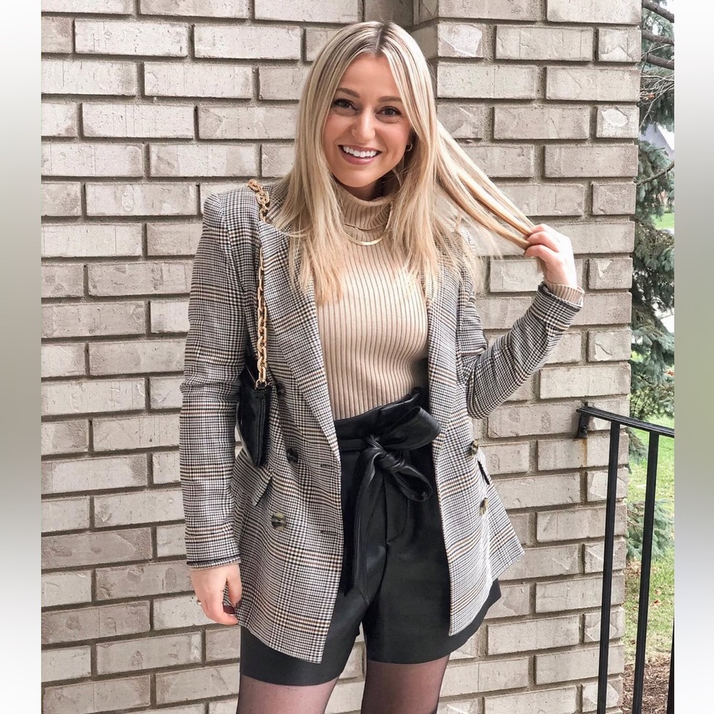 Wayf Black and White Checkered Blazer